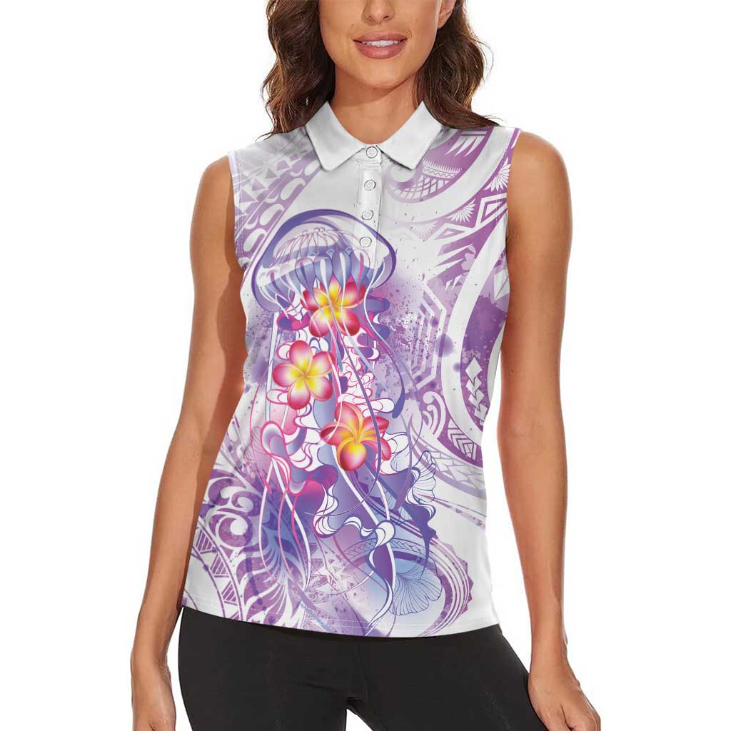 Lavender Polynesian Jellyfish Women Sleeveless Polo Shirt Watercolor Glows LT7 - Polynesian Pride