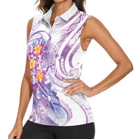 Lavender Polynesian Jellyfish Women Sleeveless Polo Shirt Watercolor Glows LT7 - Polynesian Pride
