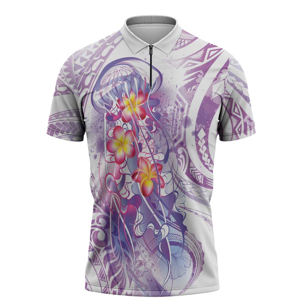 Lavender Polynesian Jellyfish Zipper Polo Shirt Watercolor Glows LT7 Lavender - Polynesian Pride