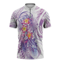 Lavender Polynesian Jellyfish Zipper Polo Shirt Watercolor Glows LT7 Lavender - Polynesian Pride