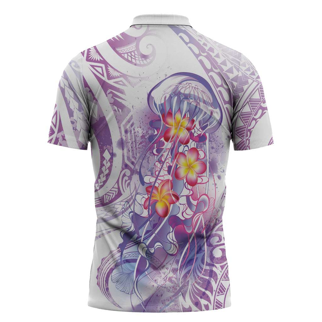 Lavender Polynesian Jellyfish Zipper Polo Shirt Watercolor Glows LT7 - Polynesian Pride