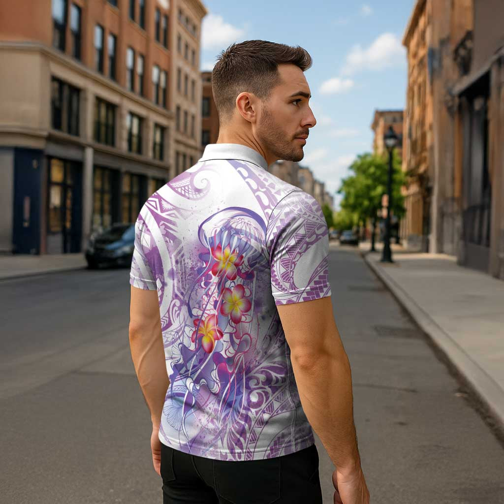 Lavender Polynesian Jellyfish Zipper Polo Shirt Watercolor Glows LT7 - Polynesian Pride