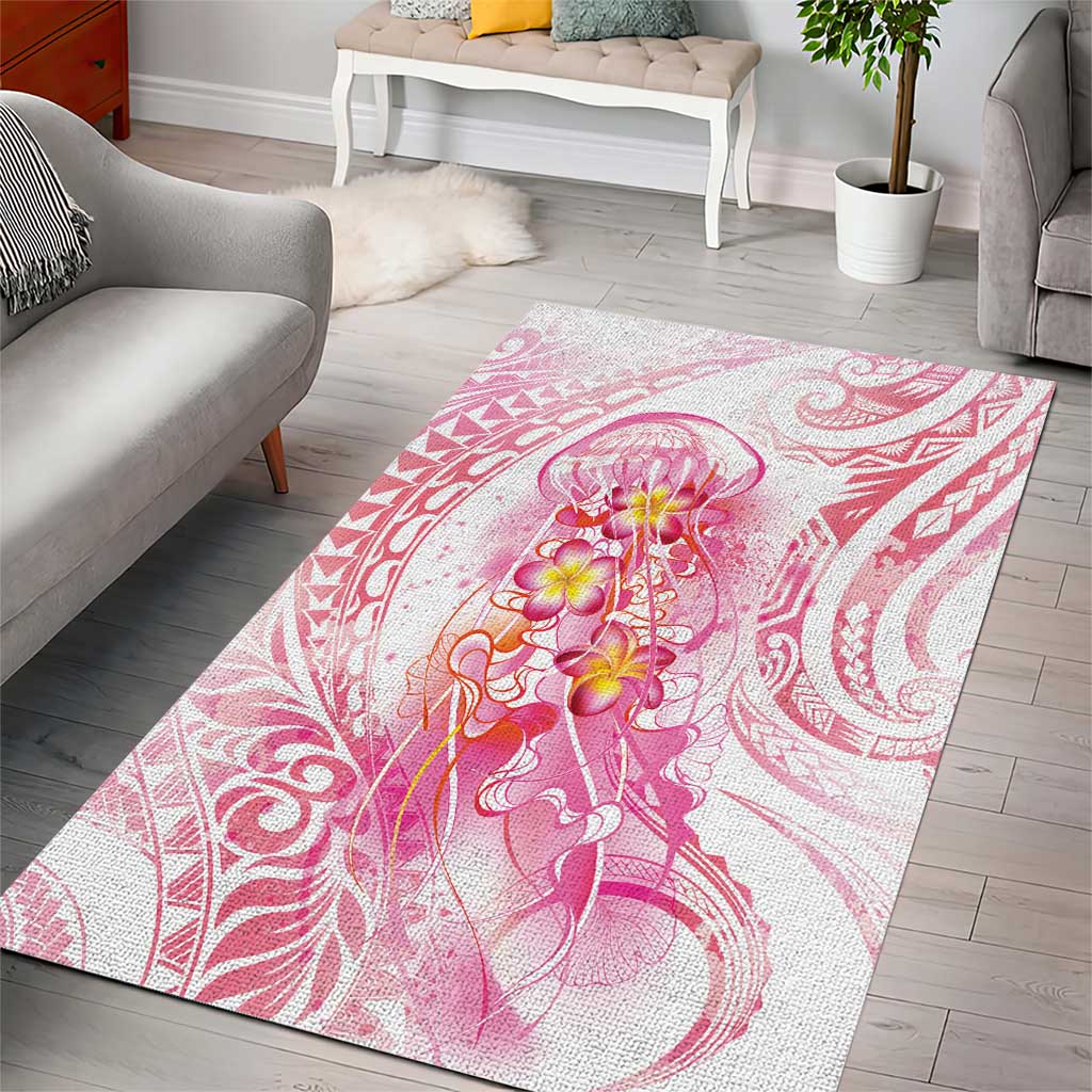 Rose Pink Polynesian Jellyfish Area Rug Watercolor Glows - Polynesian Pride