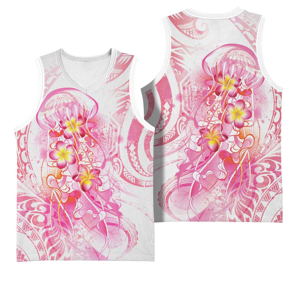 Rose Pink Polynesian Jellyfish Basketball Jersey Watercolor Glows LT7 - Polynesian Pride