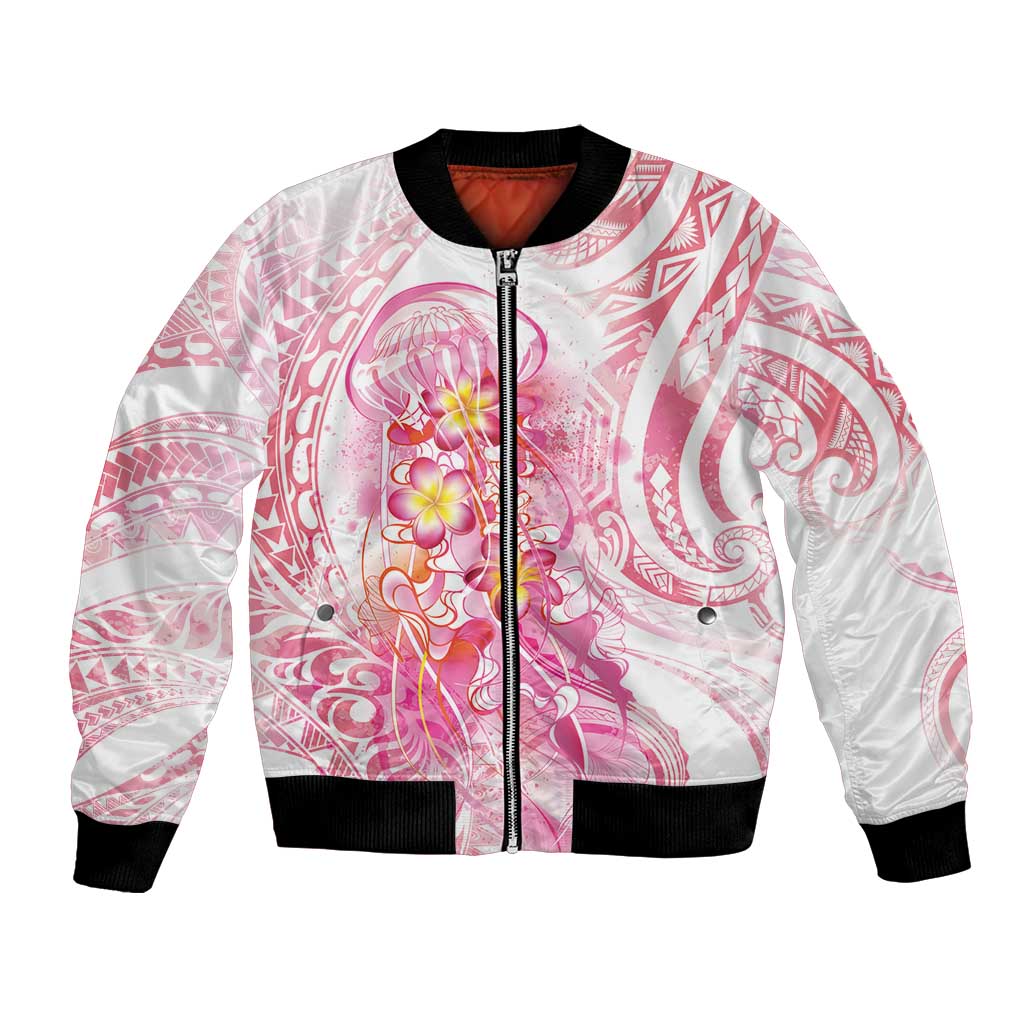 Rose Pink Polynesian Jellyfish Bomber Jacket Watercolor Glows - Polynesian Pride
