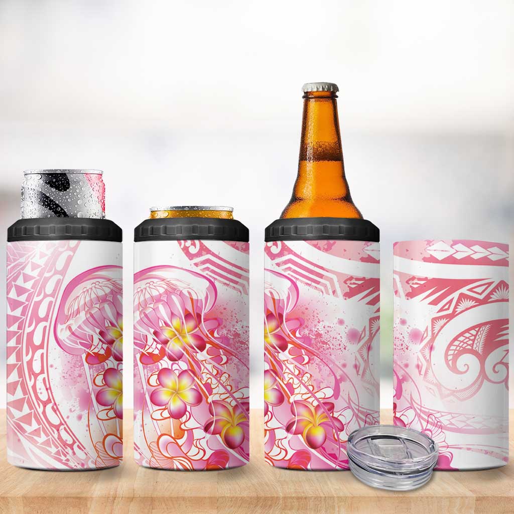 Rose Pink Polynesian Jellyfish 4 in 1 Can Cooler Tumbler Watercolor Glows LT7 - Polynesian Pride