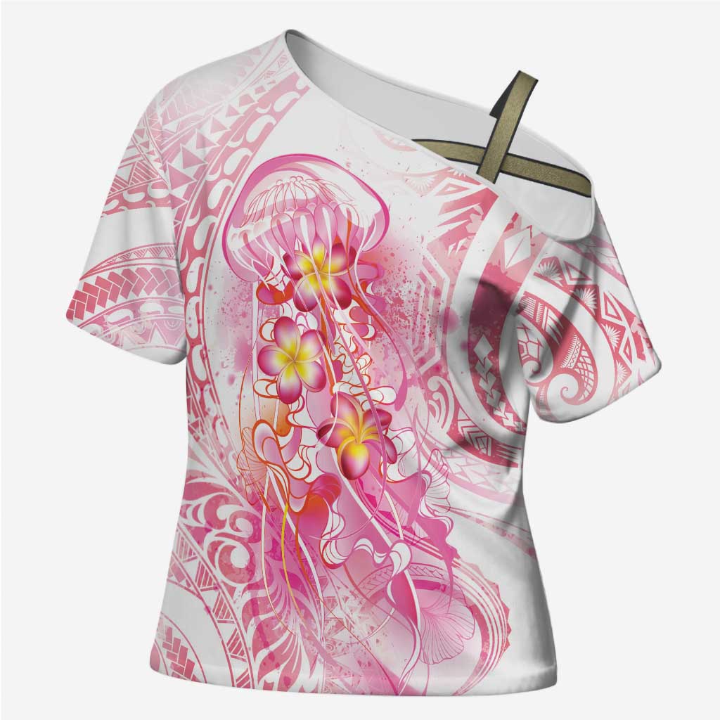 Rose Pink Polynesian Jellyfish Cross Shoulder Shirt Watercolor Glows LT7 Female Rose Pink - Polynesian Pride