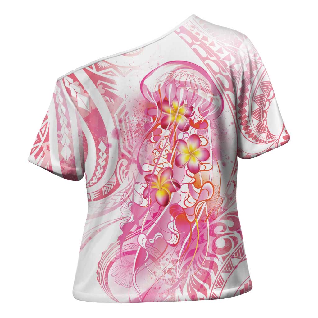 Rose Pink Polynesian Jellyfish Cross Shoulder Shirt Watercolor Glows LT7 - Polynesian Pride