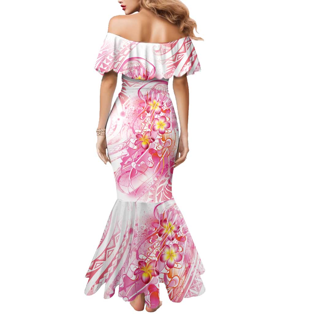 Rose Pink Polynesian Jellyfish Family Matching Mermaid Dress and Hawaiian Shirt Watercolor Glows - Polynesian Pride