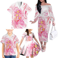 Rose Pink Polynesian Jellyfish Family Matching Off The Shoulder Long Sleeve Dress and Hawaiian Shirt Watercolor Glows - Polynesian Pride