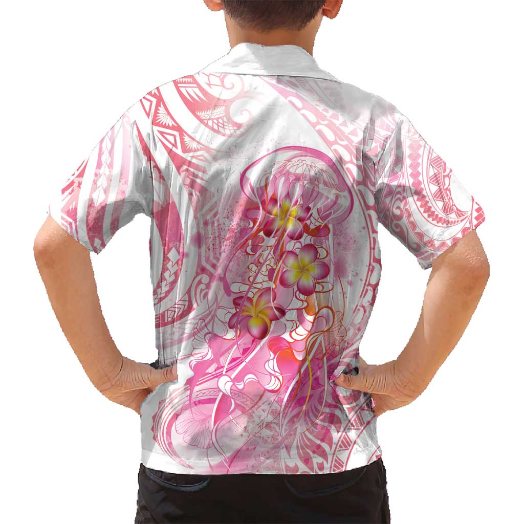 Rose Pink Polynesian Jellyfish Family Matching Off Shoulder Short Dress and Hawaiian Shirt Watercolor Glows - Polynesian Pride