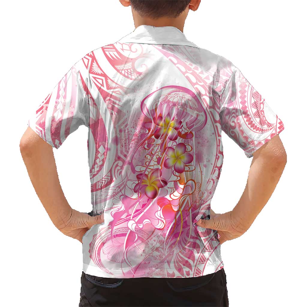 Rose Pink Polynesian Jellyfish Family Matching Short Sleeve Bodycon Dress and Hawaiian Shirt Watercolor Glows - Polynesian Pride