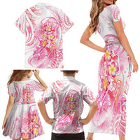 Rose Pink Polynesian Jellyfish Family Matching Short Sleeve Bodycon Dress and Hawaiian Shirt Watercolor Glows - Polynesian Pride
