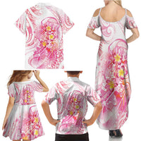 Rose Pink Polynesian Jellyfish Family Matching Summer Maxi Dress and Hawaiian Shirt Watercolor Glows - Polynesian Pride