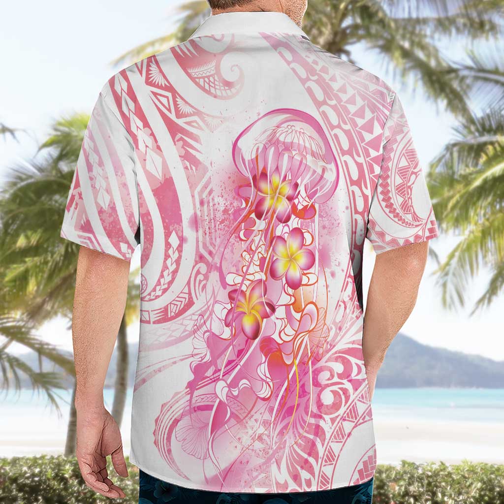 Rose Pink Polynesian Jellyfish Hawaiian Shirt Watercolor Glows - Polynesian Pride