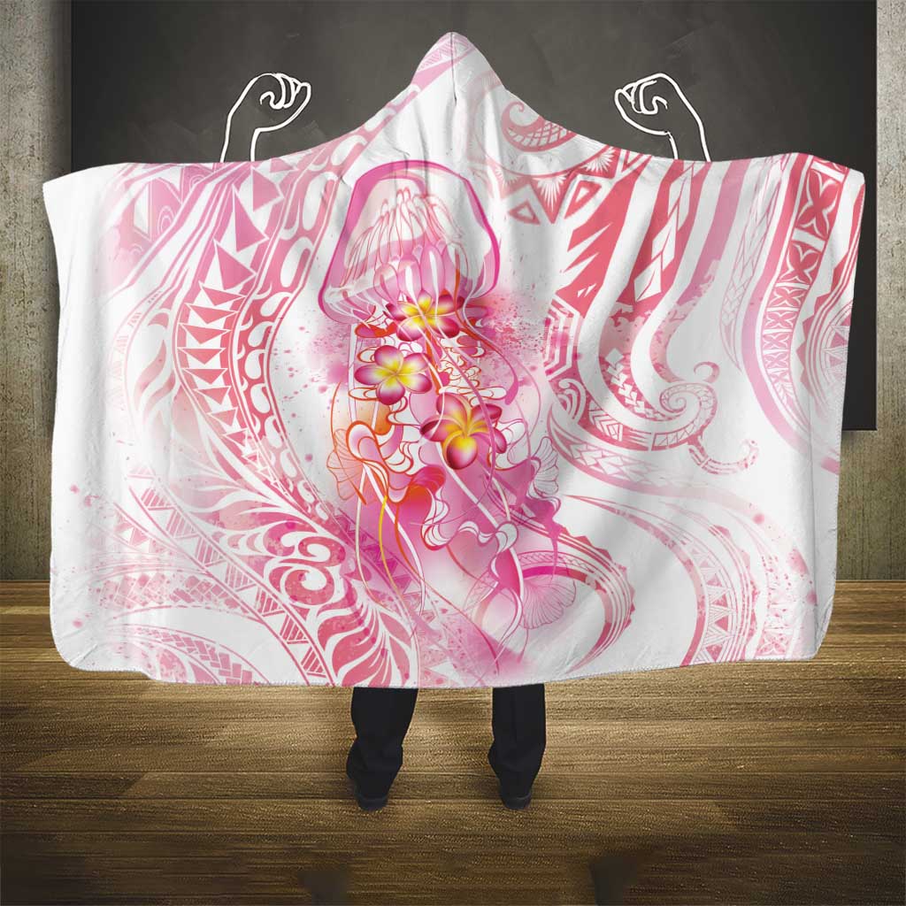 Rose Pink Polynesian Jellyfish Hooded Blanket Watercolor Glows - Polynesian Pride