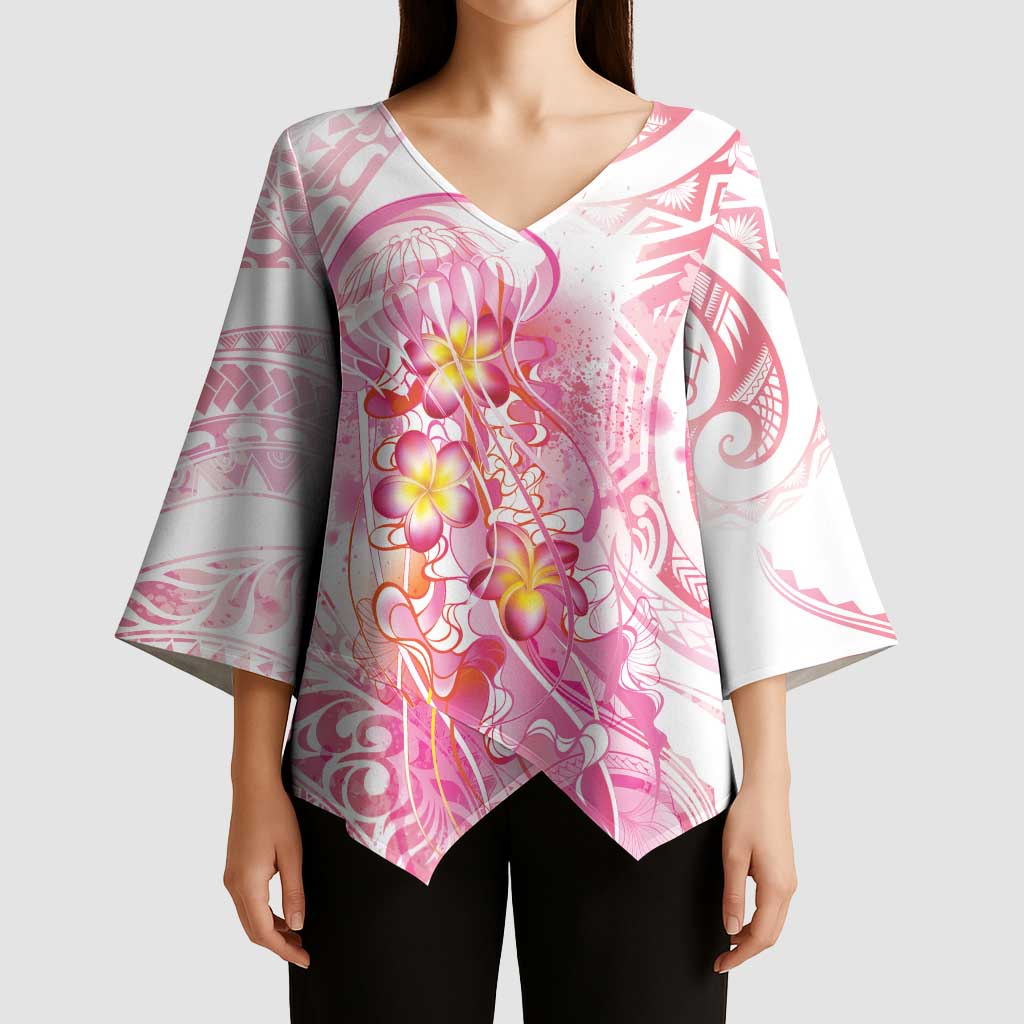 Rose Pink Polynesian Jellyfish Kimono Sleeve Blouse Watercolor Glows LT7 - Polynesian Pride