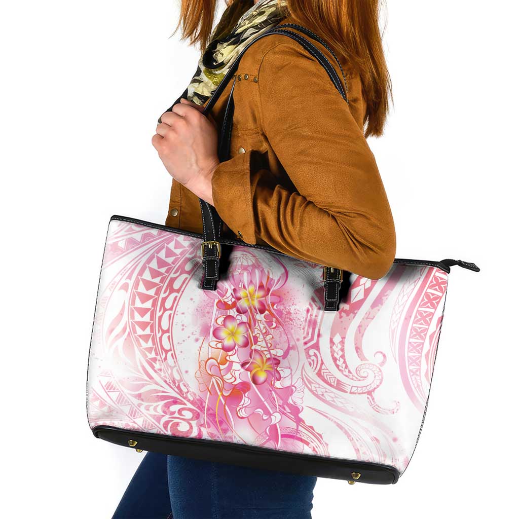 Rose Pink Polynesian Jellyfish Leather Tote Bag Watercolor Glows - Polynesian Pride