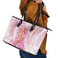 Rose Pink Polynesian Jellyfish Leather Tote Bag Watercolor Glows - Polynesian Pride
