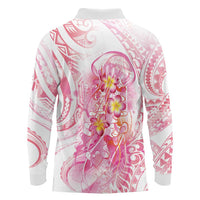 Rose Pink Polynesian Jellyfish Long Sleeve Polo Shirt Watercolor Glows LT7 - Polynesian Pride