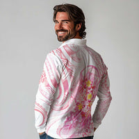 Rose Pink Polynesian Jellyfish Long Sleeve Polo Shirt Watercolor Glows LT7 - Polynesian Pride