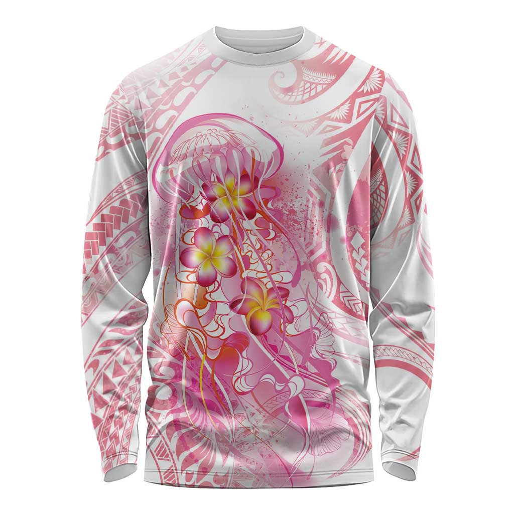 Rose Pink Polynesian Jellyfish Long Sleeve Shirt Watercolor Glows LT7 Unisex Rose Pink - Polynesian Pride