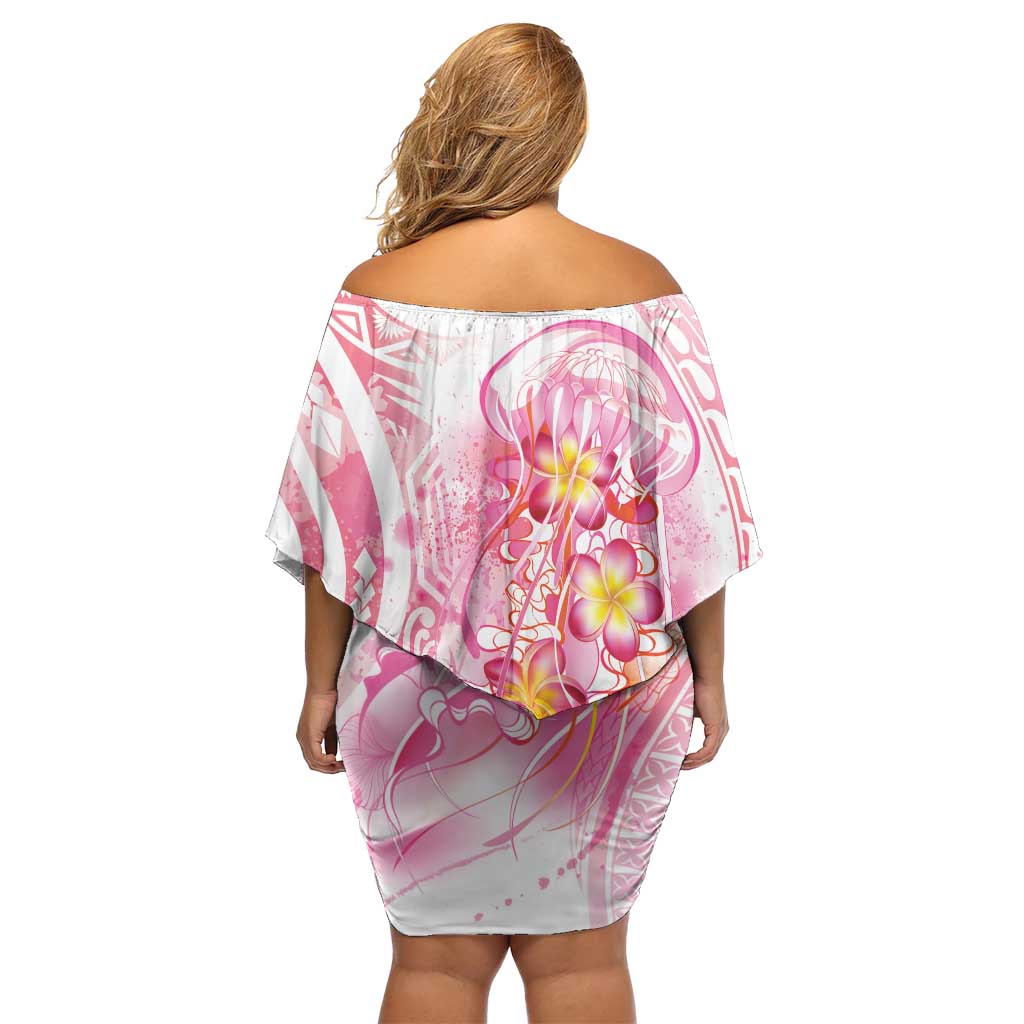 Rose Pink Polynesian Jellyfish Off Shoulder Short Dress Watercolor Glows - Polynesian Pride