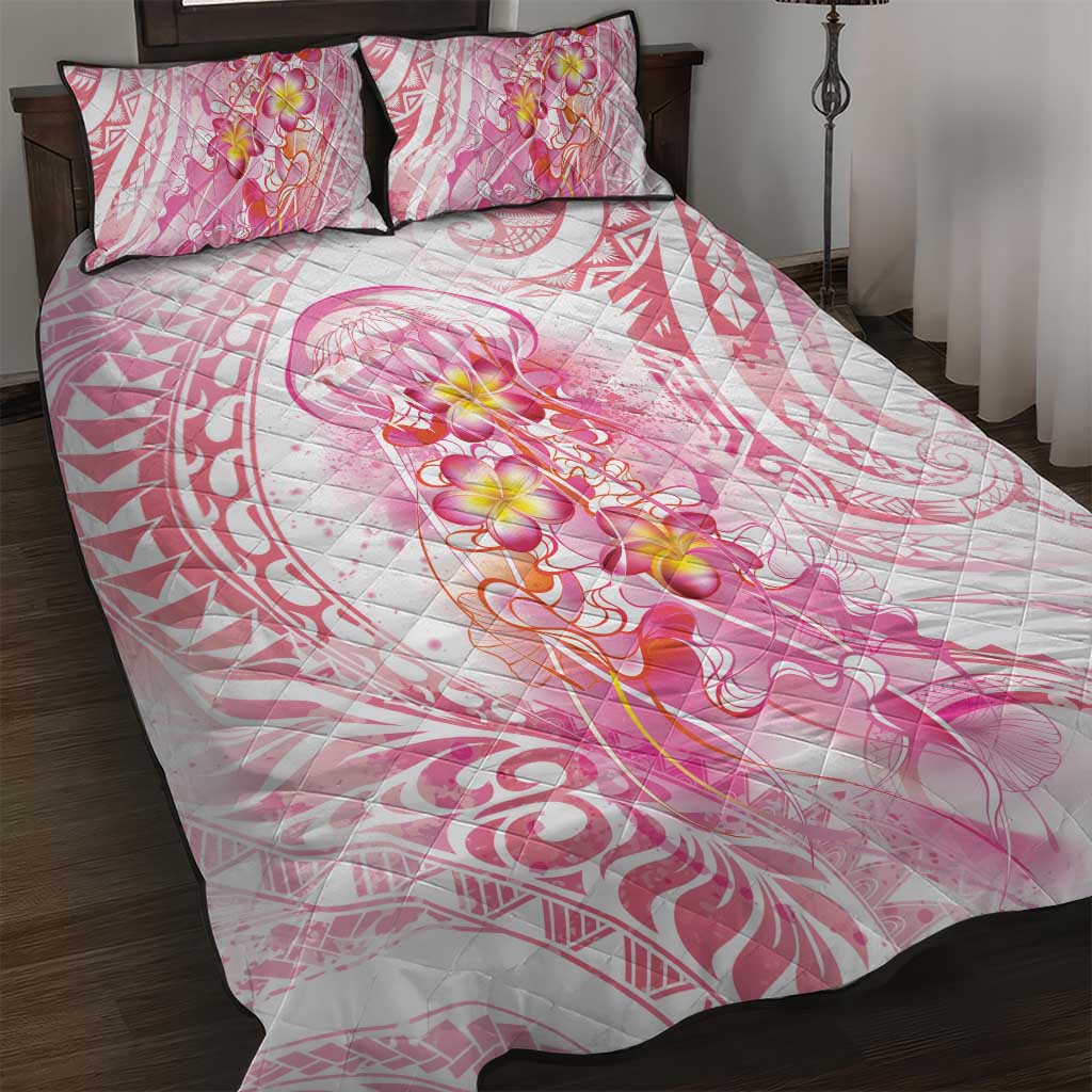 Rose Pink Polynesian Jellyfish Quilt Bed Set Watercolor Glows - Polynesian Pride
