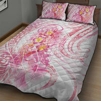 Rose Pink Polynesian Jellyfish Quilt Bed Set Watercolor Glows - Polynesian Pride