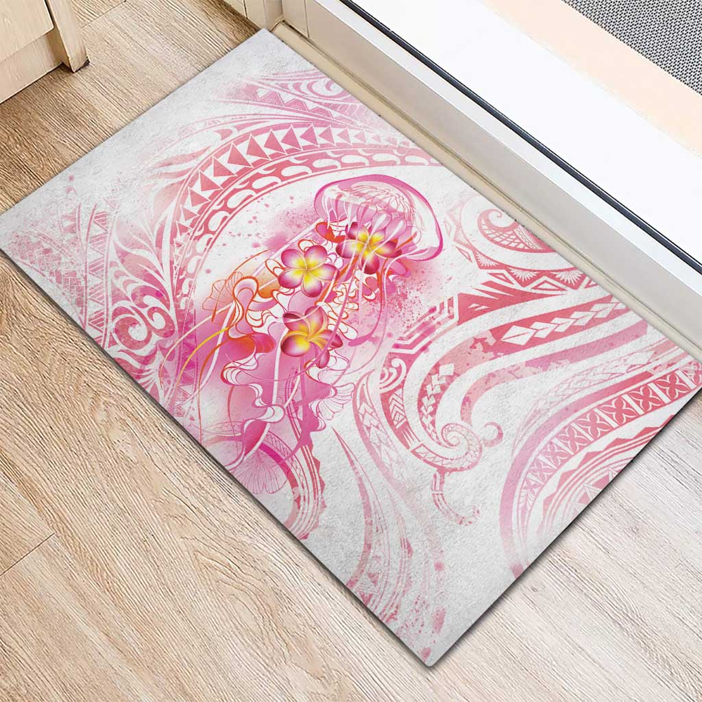 Rose Pink Polynesian Jellyfish Rubber Doormat Watercolor Glows LT7 - Polynesian Pride