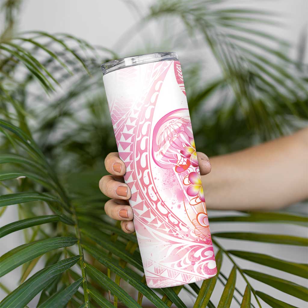 Rose Pink Polynesian Jellyfish Skinny Tumbler Watercolor Glows - Polynesian Pride