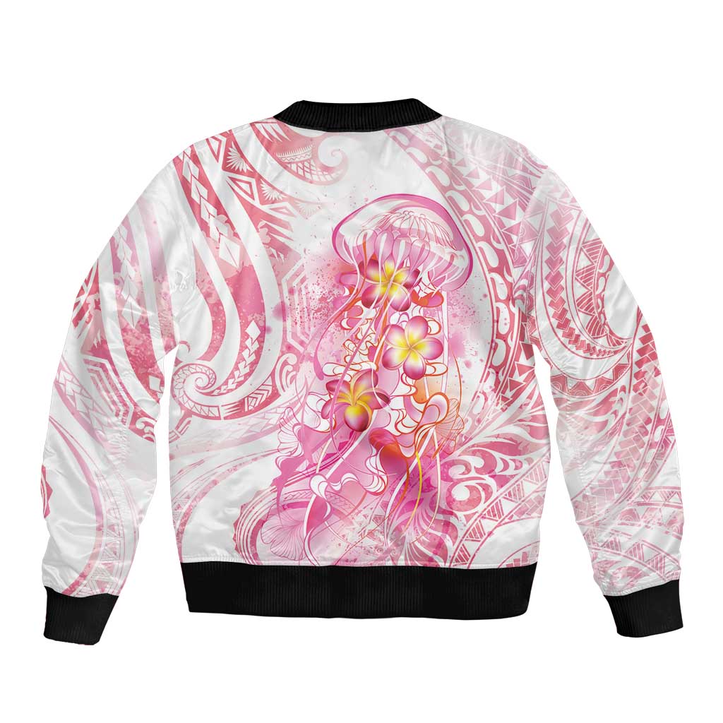 Rose Pink Polynesian Jellyfish Sleeve Zip Bomber Jacket Watercolor Glows - Polynesian Pride