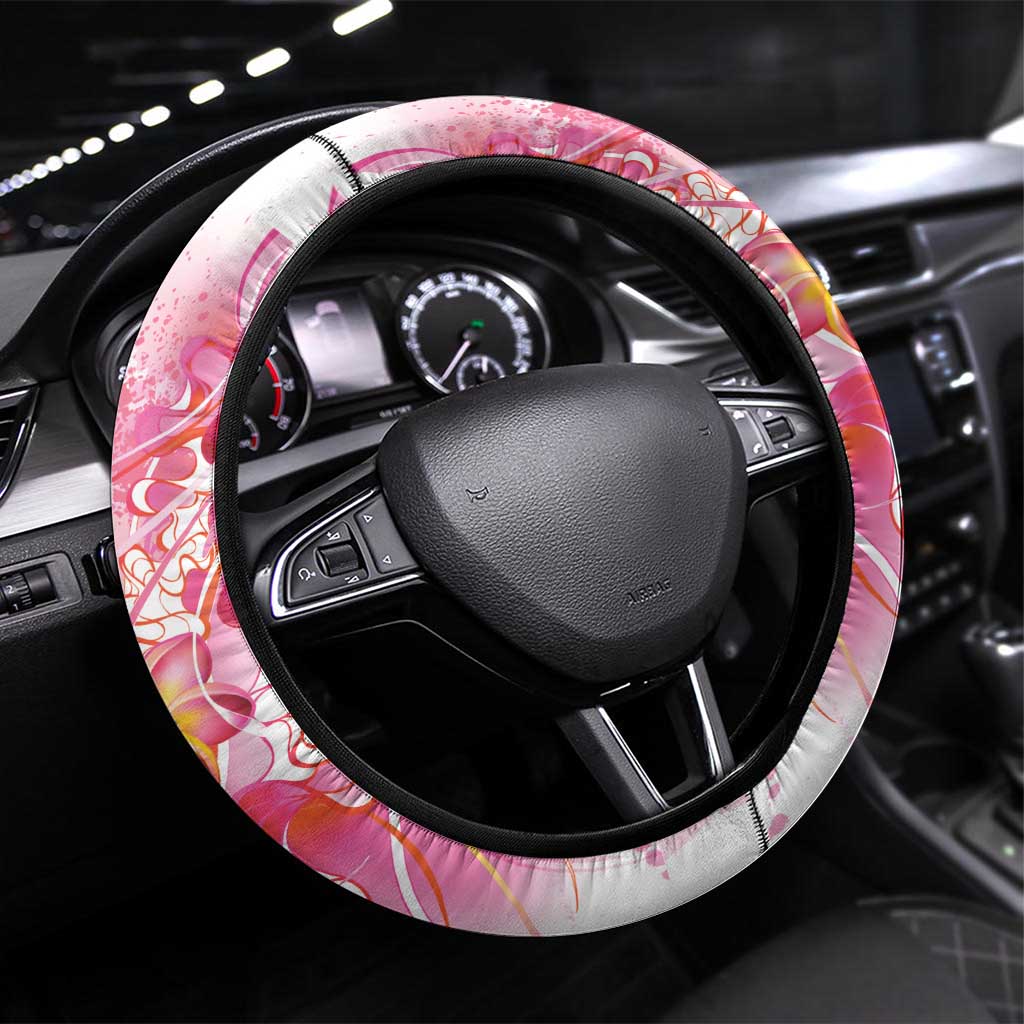 Rose Pink Polynesian Jellyfish Steering Wheel Cover Watercolor Glows LT7 Universal Fit Rose Pink - Polynesian Pride