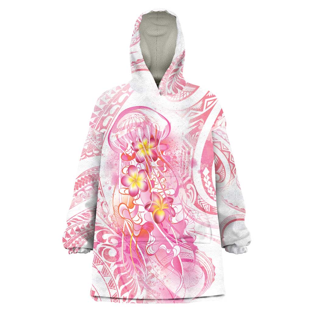 Rose Pink Polynesian Jellyfish Wearable Blanket Hoodie Watercolor Glows LT7 One Size Rose Pink - Polynesian Pride