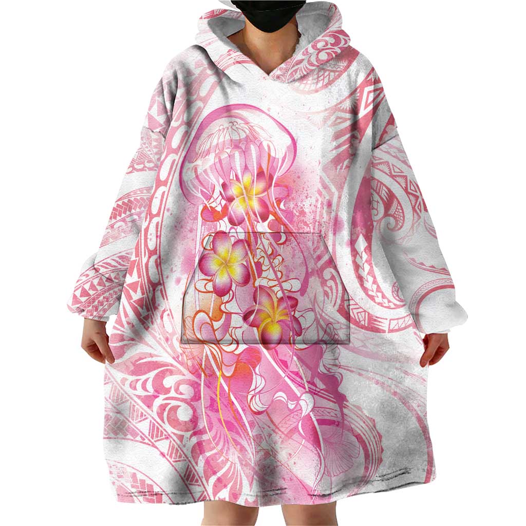 Rose Pink Polynesian Jellyfish Wearable Blanket Hoodie Watercolor Glows LT7 - Polynesian Pride