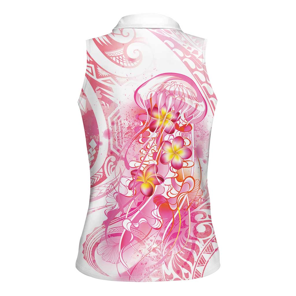 Rose Pink Polynesian Jellyfish Women Sleeveless Polo Shirt Watercolor Glows LT7 - Polynesian Pride