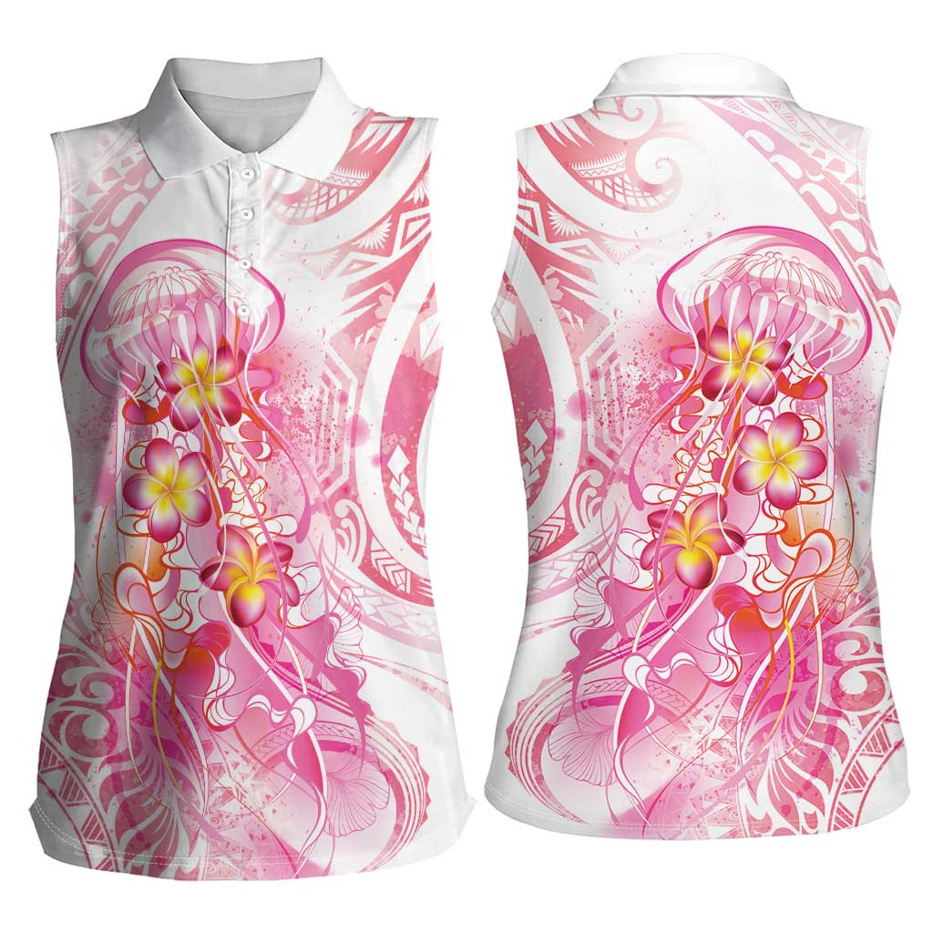 Rose Pink Polynesian Jellyfish Women Sleeveless Polo Shirt Watercolor Glows LT7 - Polynesian Pride
