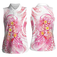 Rose Pink Polynesian Jellyfish Women Sleeveless Polo Shirt Watercolor Glows LT7 - Polynesian Pride