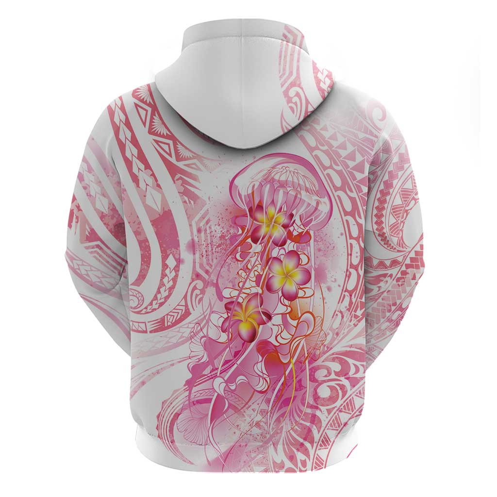 Rose Pink Polynesian Jellyfish Zip Hoodie Watercolor Glows - Polynesian Pride