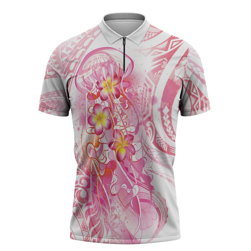 Rose Pink Polynesian Jellyfish Zipper Polo Shirt Watercolor Glows LT7 Rose Pink - Polynesian Pride