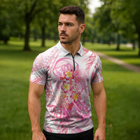 Rose Pink Polynesian Jellyfish Zipper Polo Shirt Watercolor Glows LT7 - Polynesian Pride