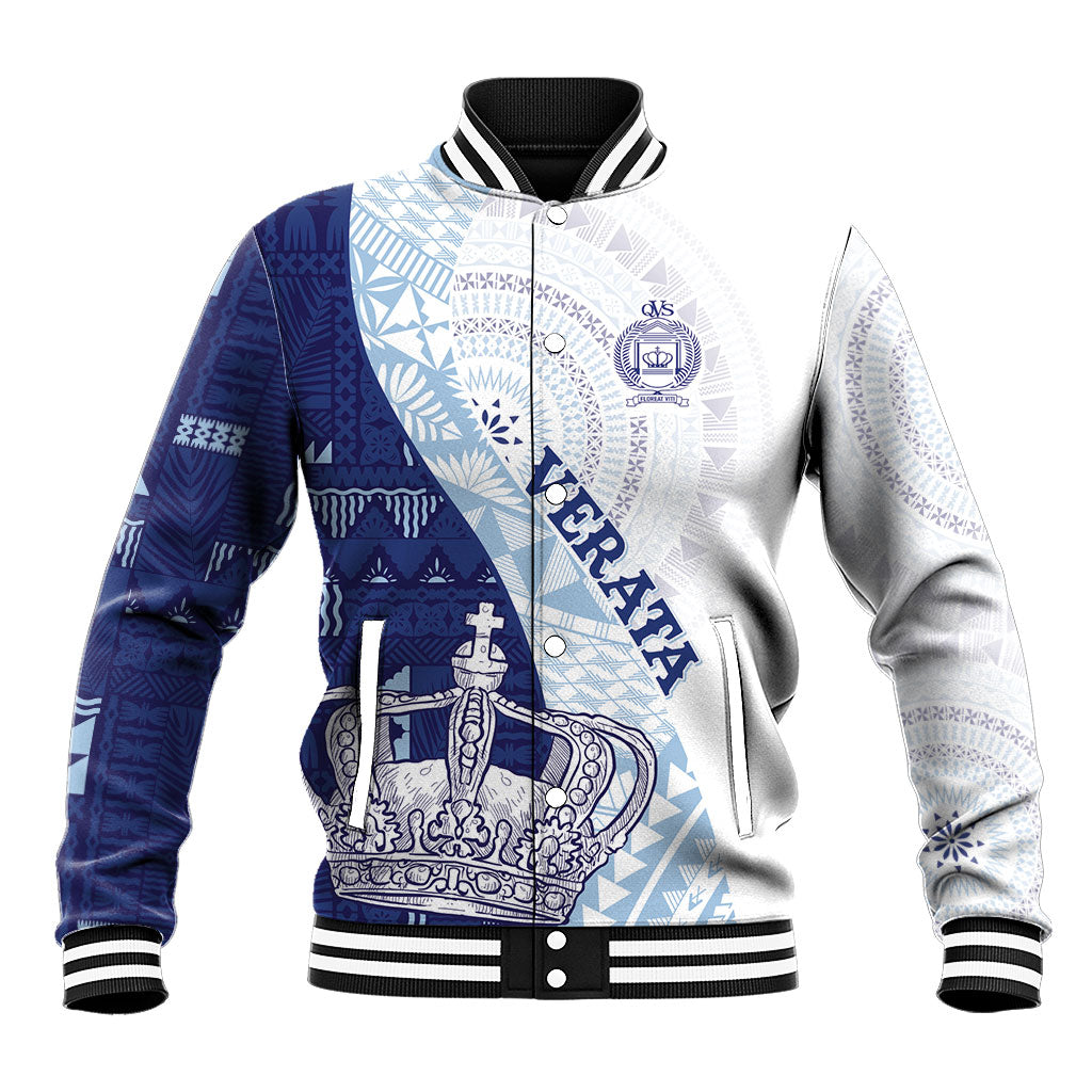 Queen Victoria School Fiji Vulinitu Verata House Baseball Jacket Masi Tapa LT7 Unisex Blue - Polynesian Pride
