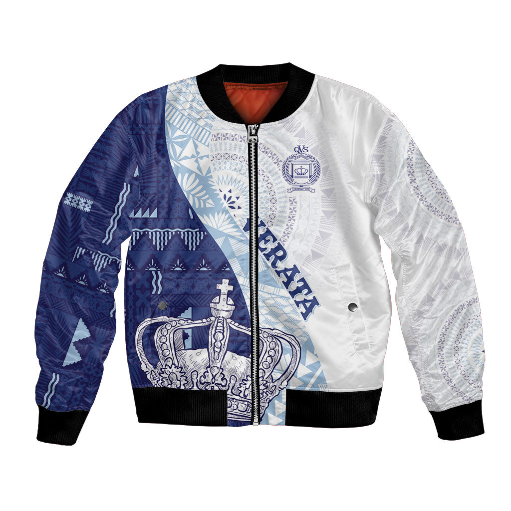 Queen Victoria School Fiji Vulinitu Verata House Bomber Jacket Masi Tapa LT7 Unisex Blue - Polynesian Pride