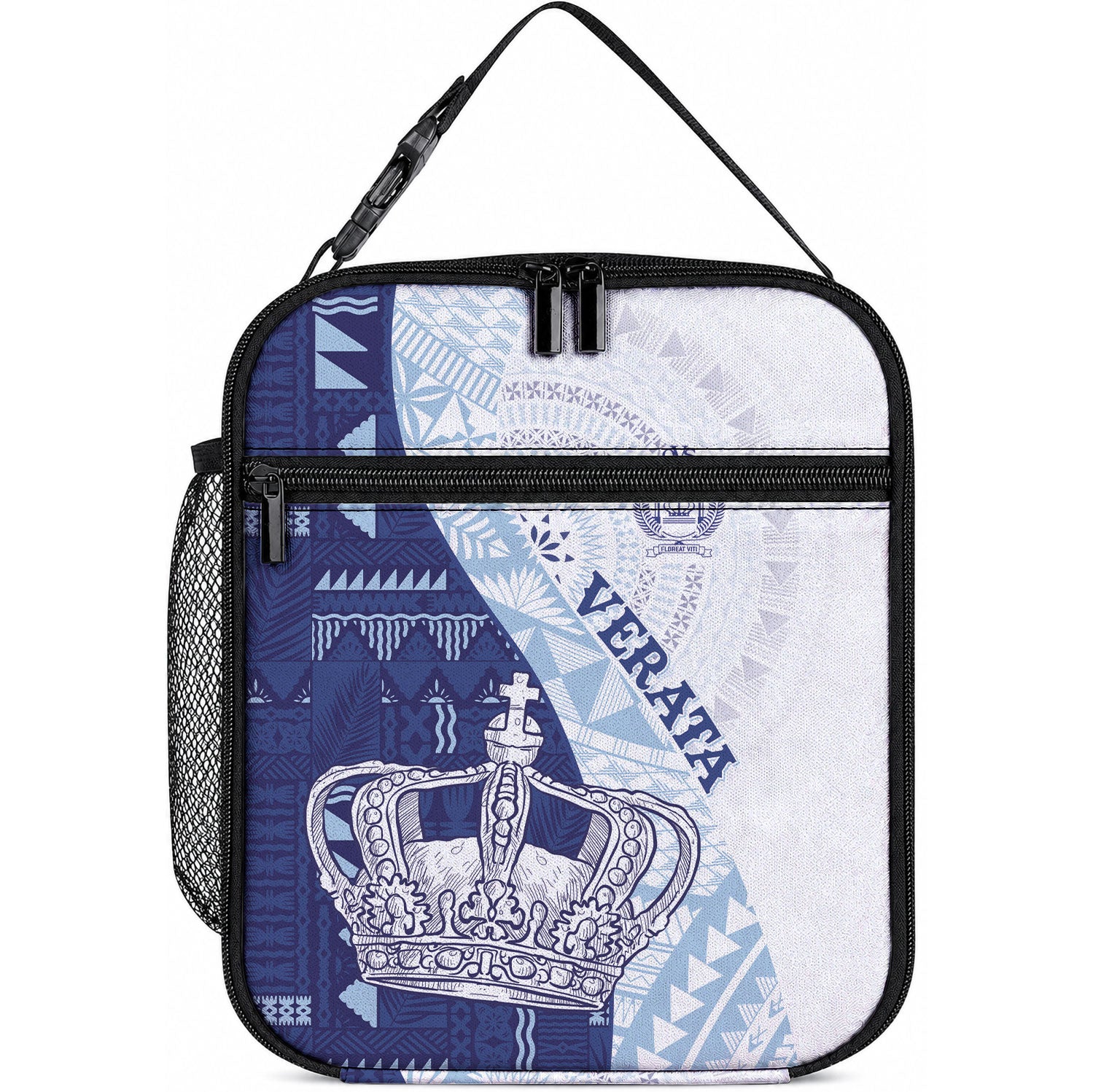 Queen Victoria School Fiji Vulinitu Verata House Lunch Bag Masi Tapa LT7 10.2 × 8.3 × 4.3 inch Blue - Polynesian Pride
