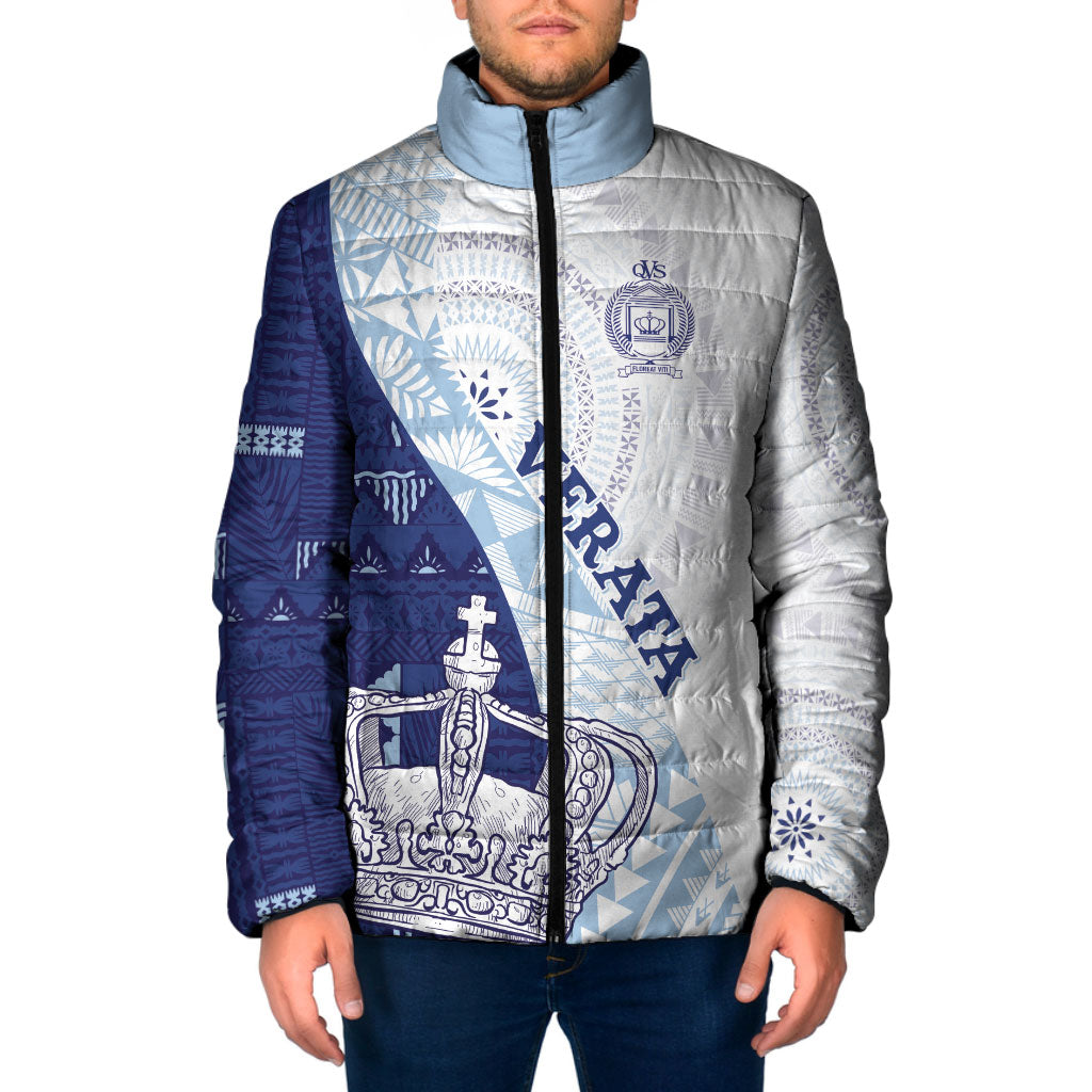 Queen Victoria School Fiji Vulinitu Verata House Padded Jacket Masi Tapa LT7 Men Blue - Polynesian Pride
