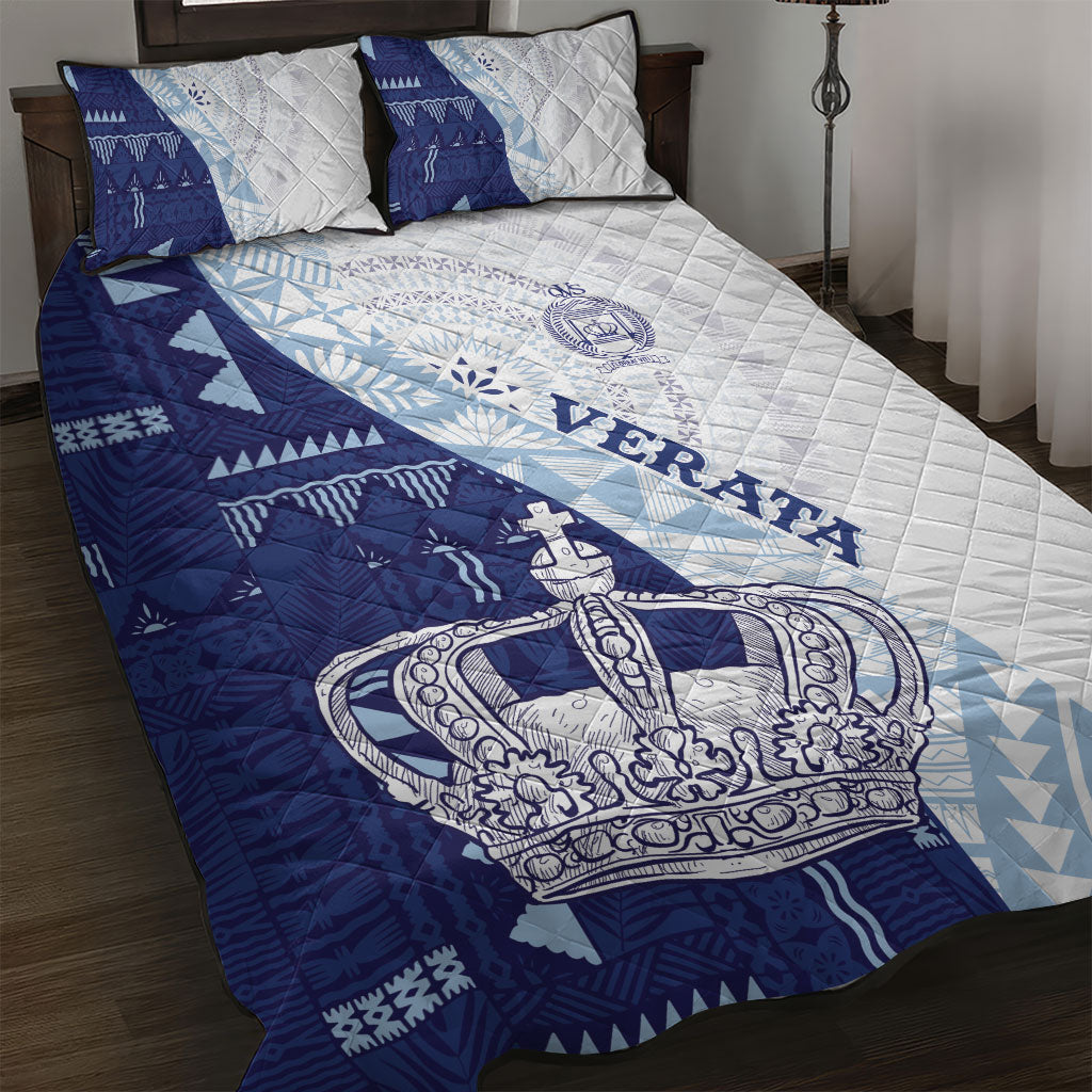 Queen Victoria School Fiji Vulinitu Verata House Quilt Bed Set Masi Tapa LT7 Blue - Polynesian Pride