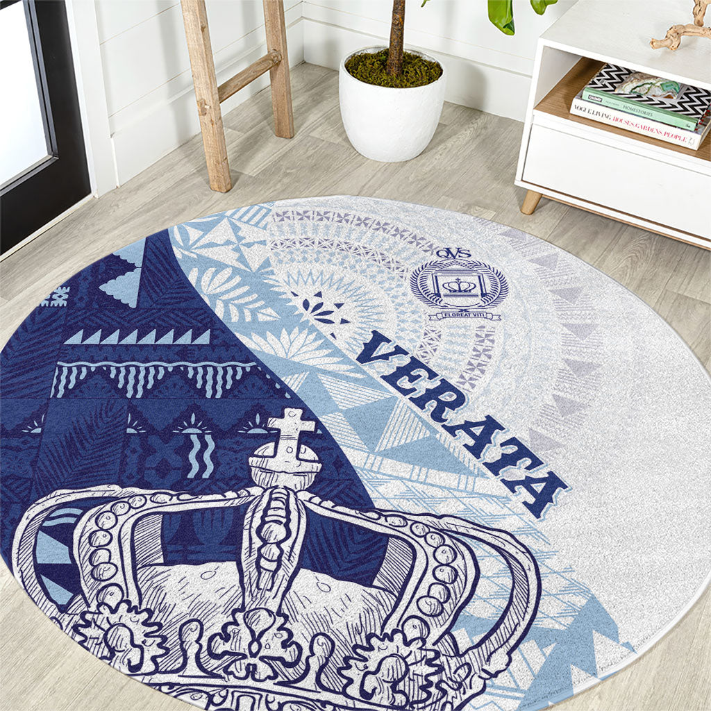 Queen Victoria School Fiji Vulinitu Verata House Round Carpet Masi Tapa LT7 Blue - Polynesian Pride