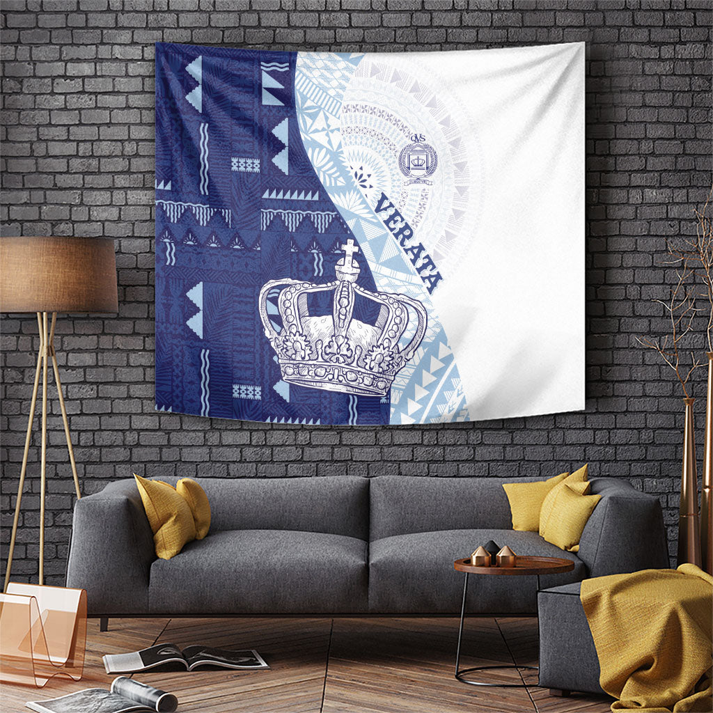 Queen Victoria School Fiji Vulinitu Verata House Tapestry Masi Tapa LT7 Blue - Polynesian Pride