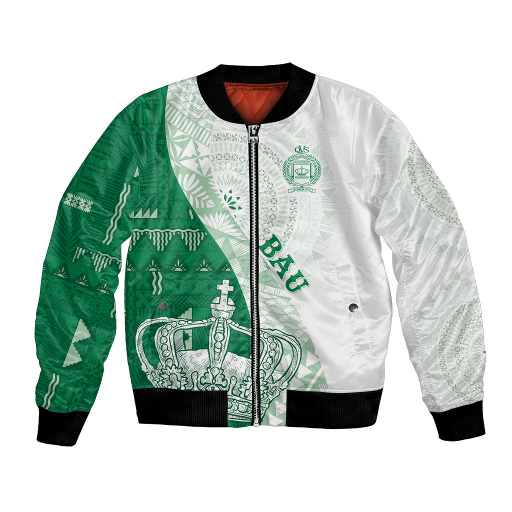 Queen Victoria School Fiji Vulinitu Bau House Bomber Jacket Masi Tapa LT7 Unisex Green - Polynesian Pride