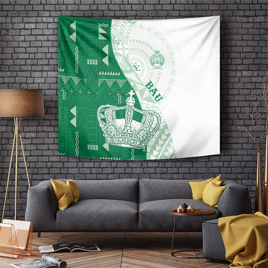 Queen Victoria School Fiji Vulinitu Bau House Tapestry Masi Tapa LT7 Green - Polynesian Pride